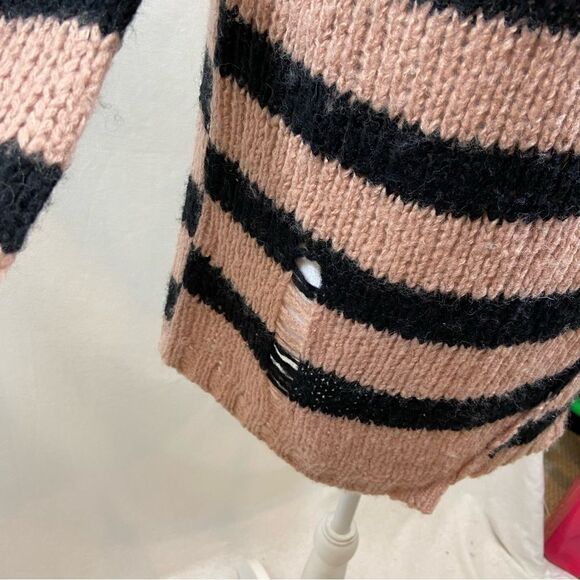 Pam & Gela Distressed Striped Asymmetrical Hem Sweater Small Wool Blend - Picture 5 of 12